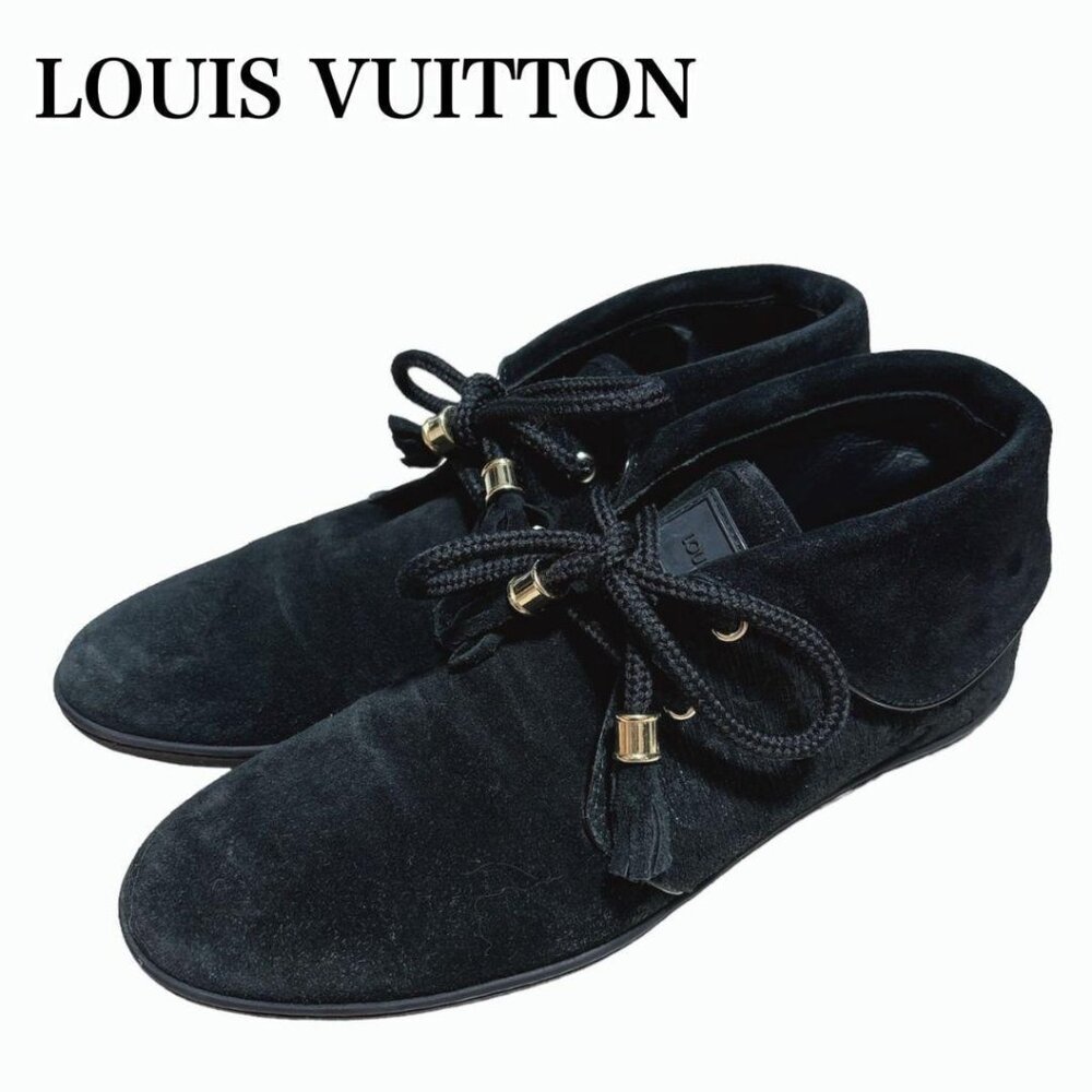 LOUIS VUITTON Boots Heel Monogram Suede Black EU36.5 RARE!